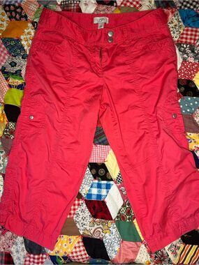 LOFT Pink Cargo Capris with Button Detail